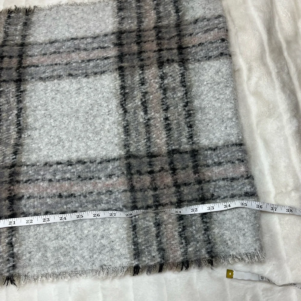 Preppy Grey Black Soft Plaid Fall Winter Outdoor Travel Tassel Long Scarf City
